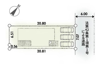 【区画図】 | 厚木市鳶尾一丁目  1号棟 第3 | 北東側約6m公道　駐車並列2台（車種によります）　敷地面積44.5坪