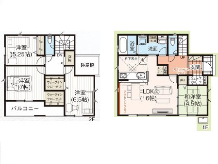【間取り】 | GRAFARE 熊谷市肥塚　新築住宅 | 水まわり集中設計で家事ラクの間取りプラン■洗面脱衣室にリネン庫あり■ウォークインクローゼット2か所■広々インナーバルコニー