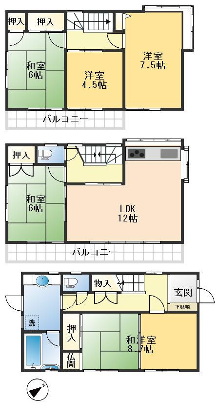 吹田市朝日が丘町　中古戸建の間取り
