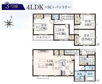東村山市恩多町1丁目・全8棟　新築一戸建　3号棟の間取り|【全8棟・3号棟】LDK広々18帖！玄関横にシューズクロークございます