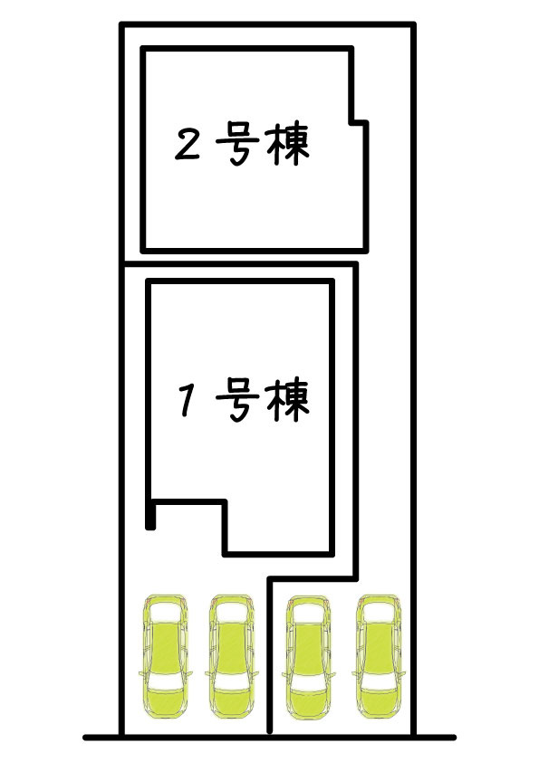 荻野３丁目　１号棟の区画図|全区画２区画！ご自宅から現地まで、当社スタッフがお車にて「送り迎え」も可能です！お気軽にお問い合わせください！