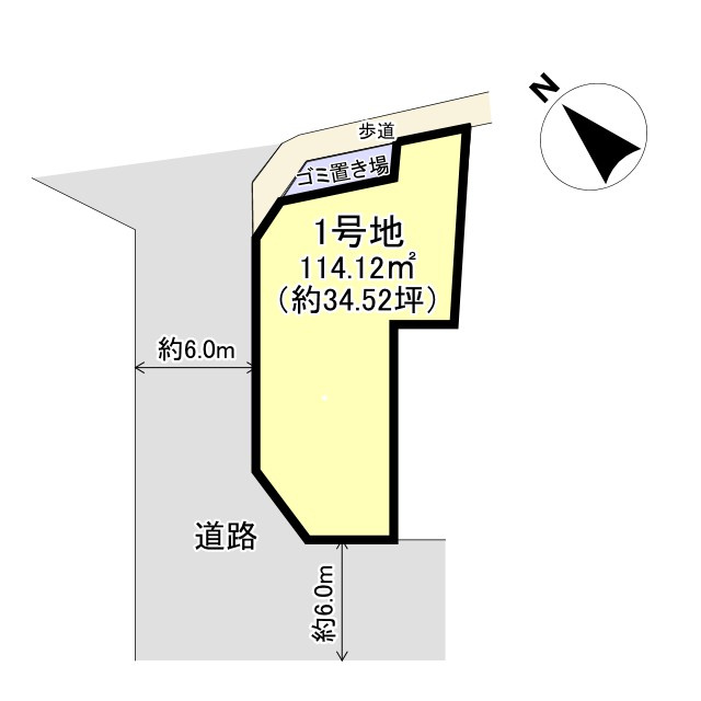 【建築条件無売土地】亀岡市千代川町今津2丁目の土地図|土地面積：114.12㎡（約34.52坪）