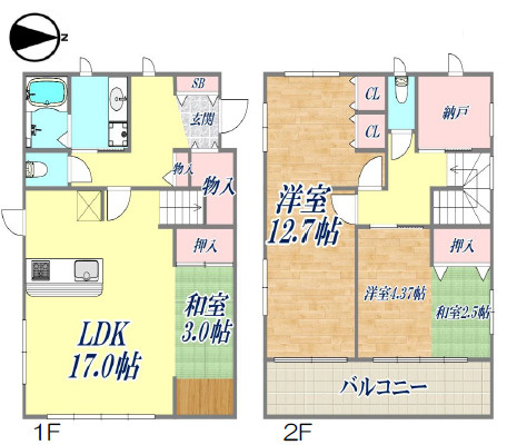 【間取り】 | 加古川市加古川町木村　中古戸建 | 2LDK＋納戸＋畳コーナーです。