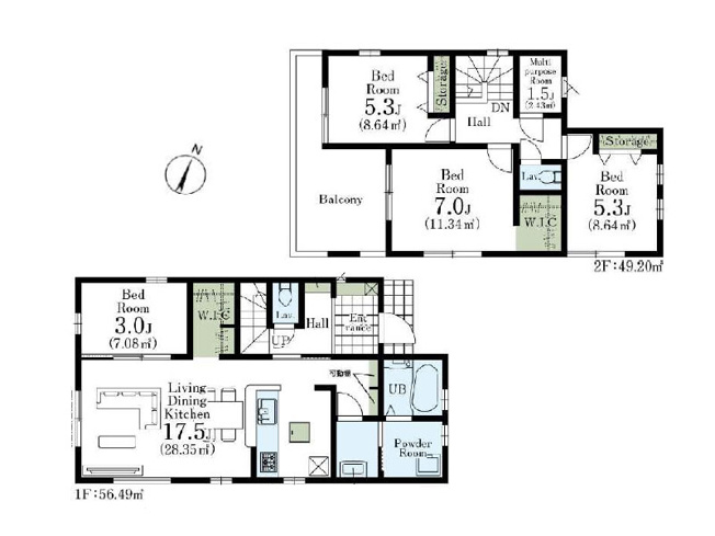 【間取り】 | 川越市寺尾　新築一戸建住宅　全3棟　(ふじみ野店) | 3号棟/2つのWIC付ゆとりの4LDK。バルコニーは広く沢山の洗濯物も一度に干しやすいです。※図面を基に作成しています。現況と異なる場合は現況を優先いたします。
