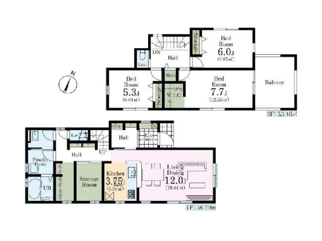 【間取り】 | 川越市寺尾　新築一戸建住宅　全3棟　(ふじみ野店) | 1号棟/納戸やWICなど収納豊富なゆとりの3LDK。雨の日でも安心なインナーバルコニーも備わっています。※図面を基に作成しています。現況と異なる場合は現況を優先いたします。