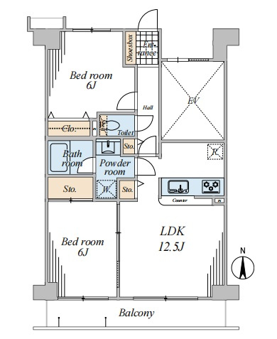 シャルム東川口壱番館の間取り|2LDK、専有面積55.0㎡、LDK12.5帖