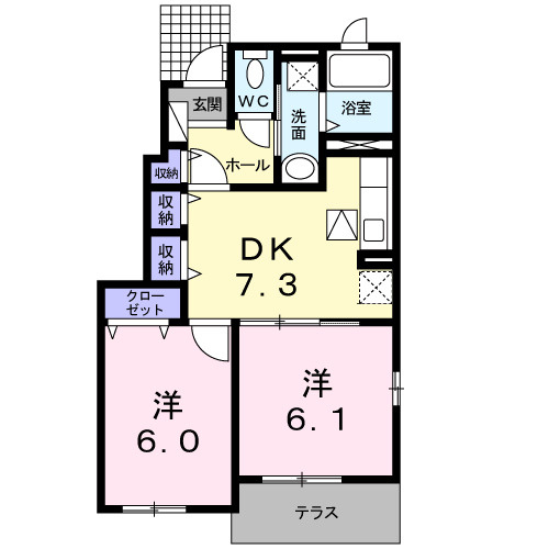 熊本市北区龍田１丁目のアパートの間取り