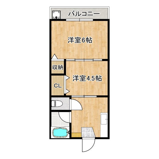 第二ヒルズハウスの間取り|バス・トイレ別☆２Ｋタイプ☆