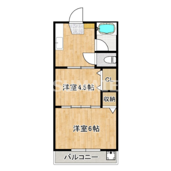 第二ヒルズハウスの間取り|バス・トイレ別☆２Ｋタイプ☆