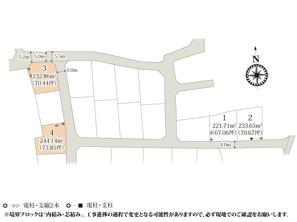 【区画図】 | 67坪以上の敷地なので、お庭スペースも取れる広さです。周辺も分譲地となっており、ご近所づきあいも安心ですね。