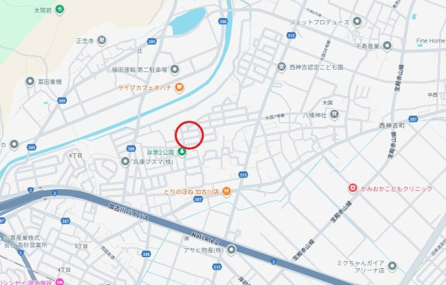 加古川市西神吉町岸　　JR「宝殿駅」徒歩18分の地図