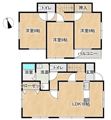杉戸町屏風　中古一戸建ての間取り|対面キッチンでお料理中も家族と会話を楽しめます♪