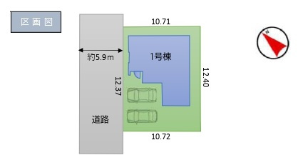 所沢市小手指南1丁目・全1棟　新築一戸建　～収納豊富～の区画図|並列駐車2台可能です。