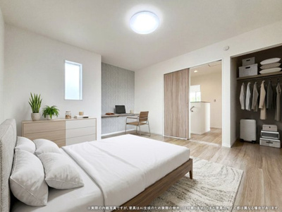【寝室】 | 【主寝室　CG家具設置イメージ】
※画像に含まれる家具家電はCGで作成されたイメージです。実際の物件には付帯しません。