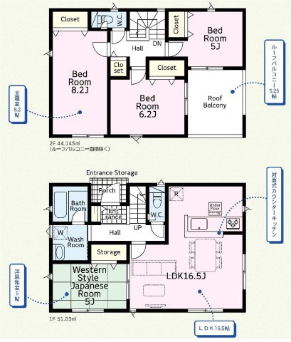 【間取り】 | 新築　太田市大原町第８　クレイドルガーデン　2号棟 | 建物面積95.17㎡　全居室南向き♪各部屋収納付きで便利です！日当たりの良い広々バルコニーは気持ち良くお洗濯物が干せます！							
