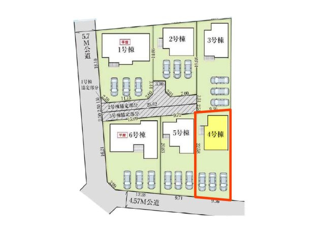 新築　太田市新田上江田町　GRAFARE　4号棟の区画図|4号棟　区画図　南側接道幅員約4.5ｍ			
	

	
