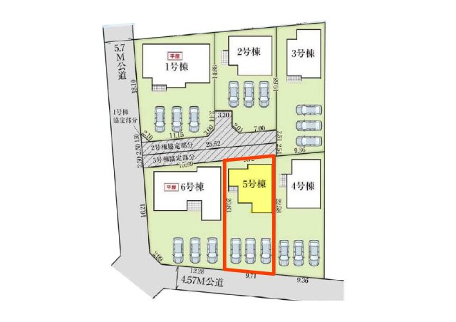 新築　太田市新田上江田町　GRAFARE　5号棟の区画図|5号棟　区画図　南側接道幅員約4.5ｍ			
	

	
