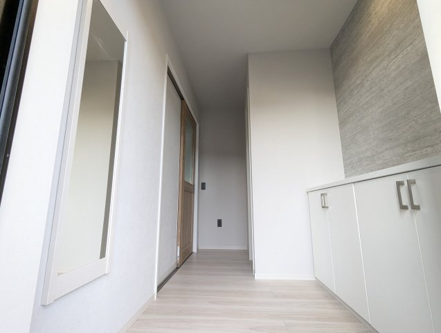 水戸市河和田12期の玄関|玄関収納です。丁度いいシューズボックス～！家族全員の靴がしまえて玄関周りも常にスッキリ～整理整頓出来ます～