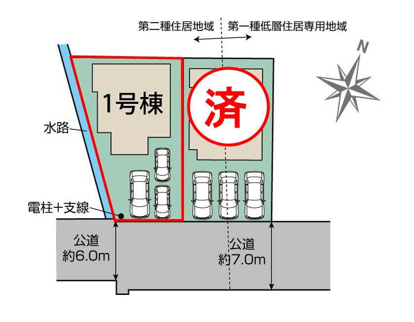 郡山市大槻町字針生　　　1号棟　　　開成小学校、郡山１中学区の外観|南側から見た区画全体♪