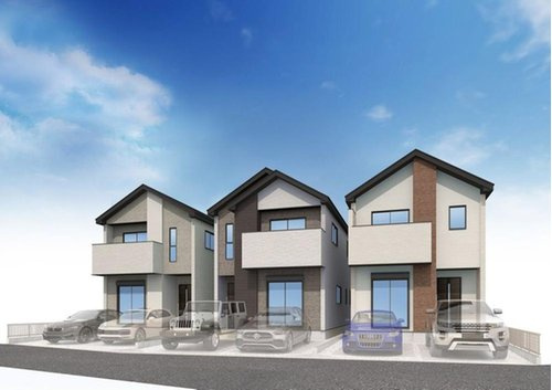 新築戸建　茅ヶ崎市東海岸北5丁目の外観パース|図面を基にしたイメージパースのため周辺環境・植栽等は実際とは異なる場合があります。