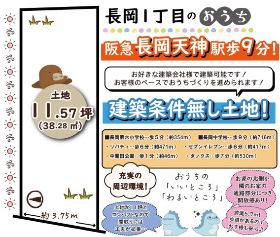 長岡１丁目　建築条件無し土地