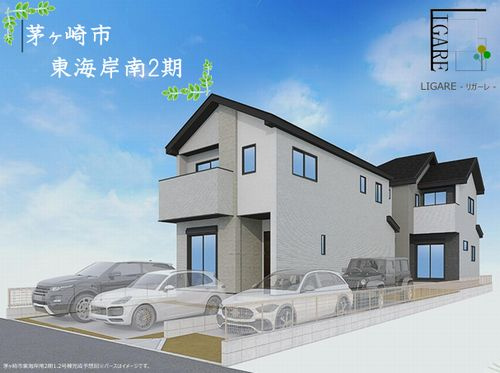 【外観】 | 【仲介手数料０円】茅ヶ崎市東海岸南2期　新築一戸建て　全2棟 | 外観パース　茅ヶ崎市東海岸南2期　新築一戸建て　全2棟
