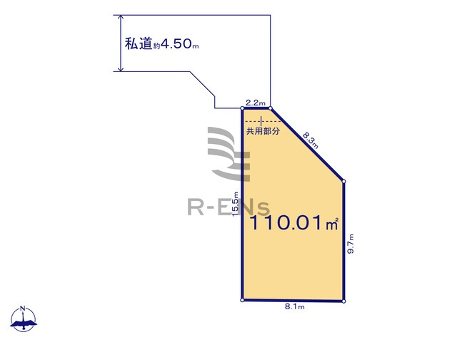 【土地図】 | 西東京市中町１丁目　売地　K区画 | 土地面積110.01ｍ2とゆとりある敷地