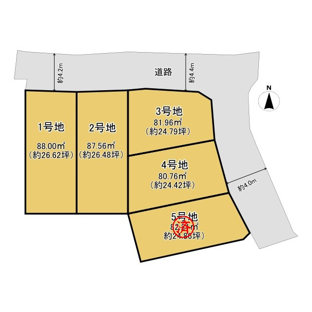 長岡京市井ノ内南内畑の区画図|全5区画の新たな分譲地！