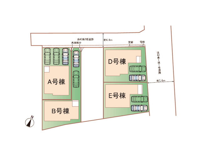 【区画図】 | ふじみ野市亀久保3丁目　新築一戸建住宅　全5棟　(ふじみ野店) | E号棟/お車2台並列駐車でき、セカンドカーをお持ちの方も安心です。※図面を基に作成しています。現況と異なる場合は現況を優先いたします。