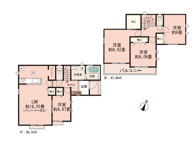 【間取り】 | ふじみ野市亀久保3丁目　新築一戸建住宅　全5棟　(ふじみ野店) | D号棟/パントリーやWICなど収納豊富なゆとりの住まい。バルコニーは南に面している為、陽当たりよくお洗濯に便利です。※図面を基に作成しています。現況と異なる場合は現況を優先いたします。