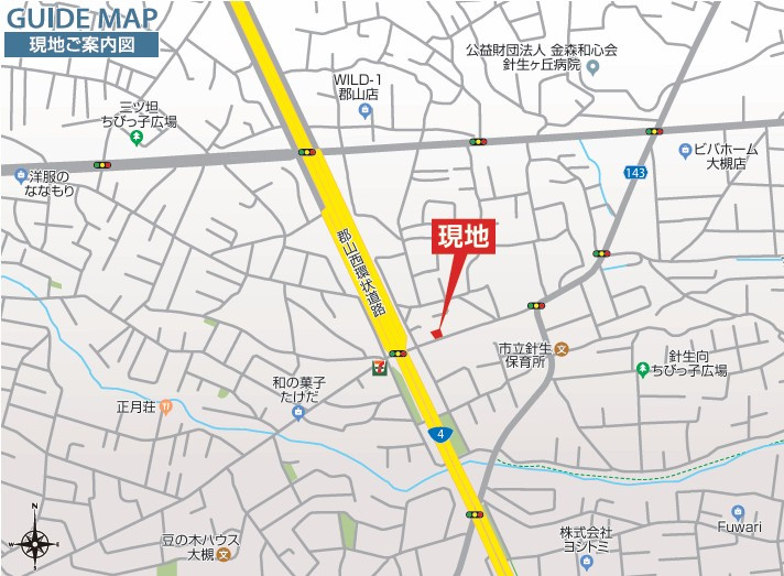 新築戸建・新築建売　郡山市大槻町針生　開成小・第一中の地図|現地案内図