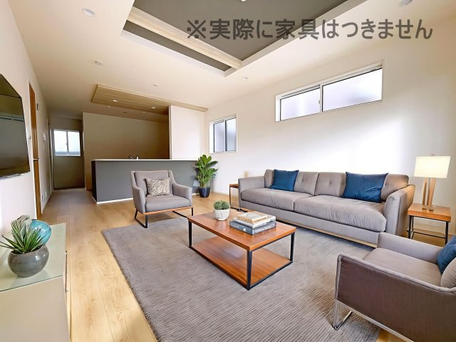 新築戸建・新築建売　郡山市大槻町針生　開成小・第一中の居間・リビング|画像はAI加工による演出で、実際の家具は付きません。