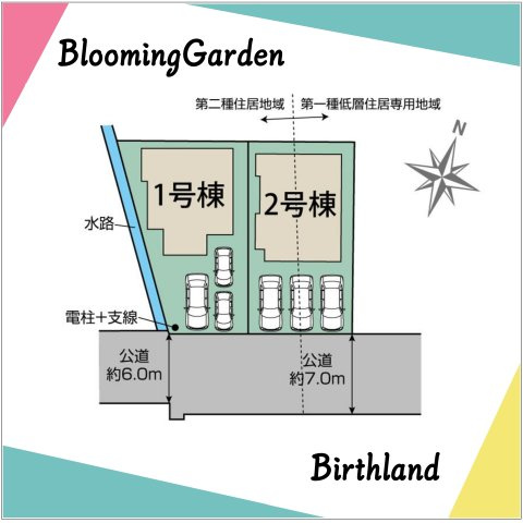 新築戸建・新築建売　郡山市大槻町針生　開成小・第一中の区画図|駐車スペース3台可能（車種による）前面道路幅員7.0ｍで駐車もしやすいです！