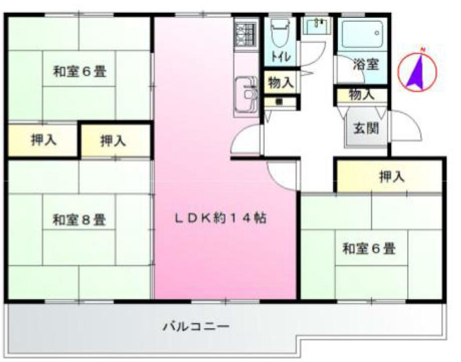 【間取り】 | 鶴川２丁目団地 | 3LDKは、リビングダイニングキッチンと3つの居室がある間取り。ファミリー層に非常に人気の高い間取りで、広々としたリビングで家族団らんを楽しみ、個室でプライベートな時間も確保できるのが大きな魅力です。
