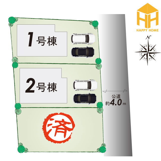 クレイドルガーデン戸ノ内町3丁目新築一戸建て│4LDK+並列駐車2台可の区画図|全3区画の分譲地です。