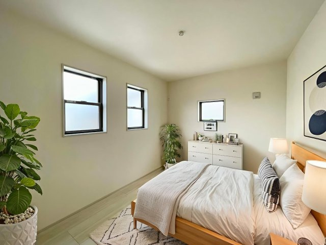 耐震等級３！ご成約プレゼント対象物件！の洋室|日当たり風通しともに良好！明るく朝を迎えられるつくりになっています♪　１号棟　※ CGで家具を配置しています