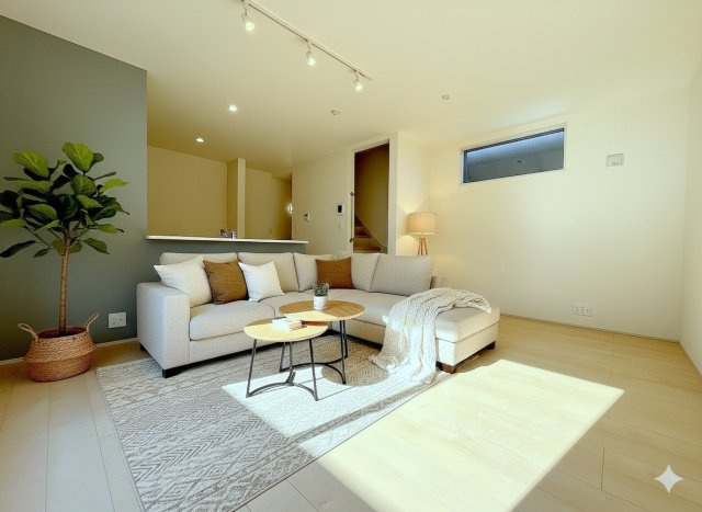 三郷市彦川戸1丁目　新築戸建　全1棟の居間・リビング|同施工会社の参考写真にCGによる画像処理を行っています。家具、小物、カーテン等はイメージはCGです。