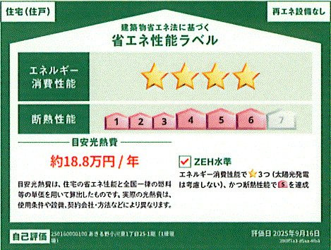あきる野市小川東1丁目　新築戸建全1棟の省エネ性能ラベル