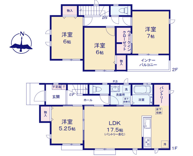 ハートフルタウン岩曽町1428番　A号棟の間取り|A棟　４LDK　建物面積：100.40㎡（約30.37坪）