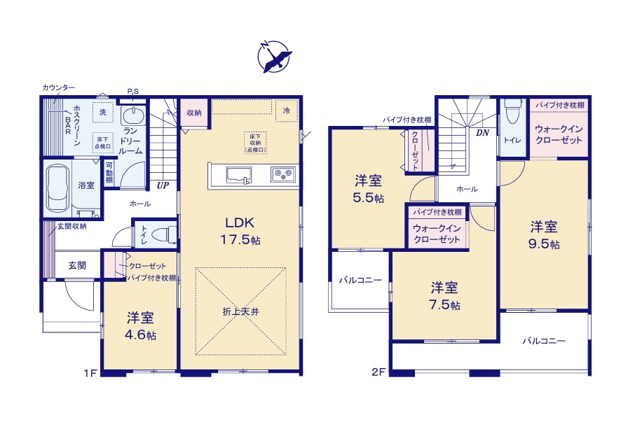 ケイアイフィット　水戸市堀町　25期 　2の間取り|　
☆全室明るい二面採光、南西向きです。収納スペースは全室配備しました。洗面室にも収納スペース、家事に便利なカウンターも配備。用途を分けられる2ヶ所のバルコニーも魅力です。