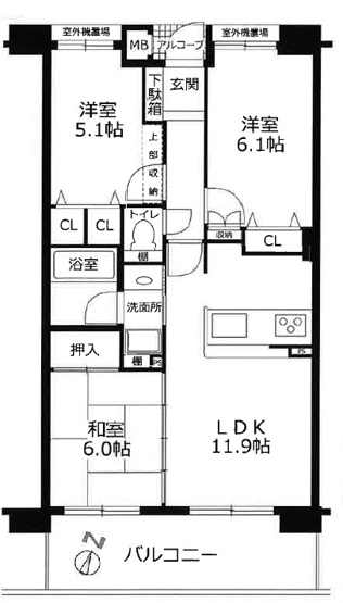【間取り】 | グランプレステージ明石西Ⅲ　9階 | 3LDKです。