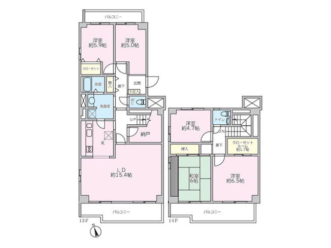 【間取り】 | シーアイハイツ和光A棟（朝霞店） | 最上階・角部屋・メゾネットタイプの5LDK+S！
水回り集中設計で快適な家事動線を確保◎