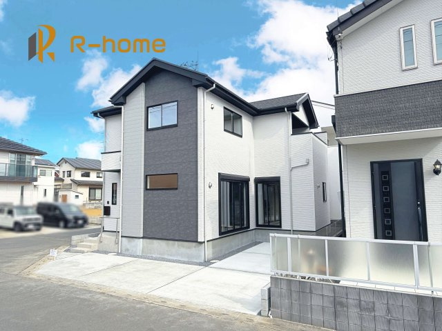 つくばみらい市紫峰ケ丘1期　新築戸建て　1号棟の外観|建物完成いたしました！ご予約で『平日』や『夕方』などでもご見学可能です！