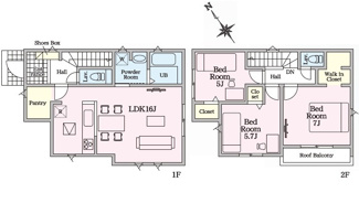 【間取り】 | 廿日市市阿品台3（阿品駅）全2区画　NO2 | 16帖リビング☆2階3室☆ファミリータイプ3LDK☆クローゼット☆ウォークインクローゼット☆パントリー☆