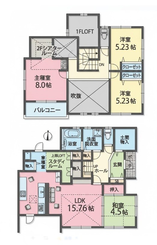 阪南市桃の木台7丁目　中古戸建の間取り|土地85.87坪　建物34.81坪　平成25年7月築　車３台駐車可