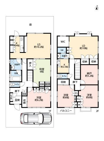 畑原通1丁目中古戸建の間取り|5LDK＋S＋駐車スペース1台の木造2階建の住宅です。専用庭がありお子様のプールなどにも活用ができます。