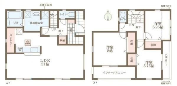 リーブルガーデン下田西 ／新築一戸建の間取り|■広々したリビング２１帖・３ＬＤＫの間取り！大容量の収納など、ご家族のお住まいにピッタリです！