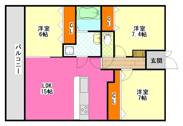 【間取り】 | 田川市奈良バルク売り | クレアール石川202号室（現況優先となります）