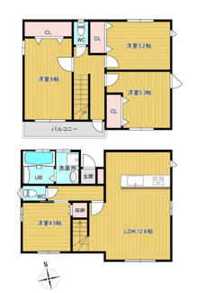 【間取り】 | 中央市東花輪 令和2年築 中古戸建 敷地90坪・オール電化 | 令和2年築　オール電化+太陽光パネル付き　収納豊富な間取り