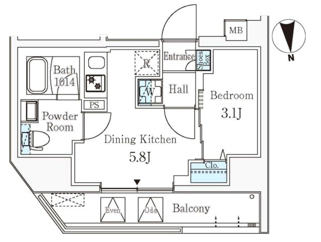 クラリティア文京湯島の間取り|1DK